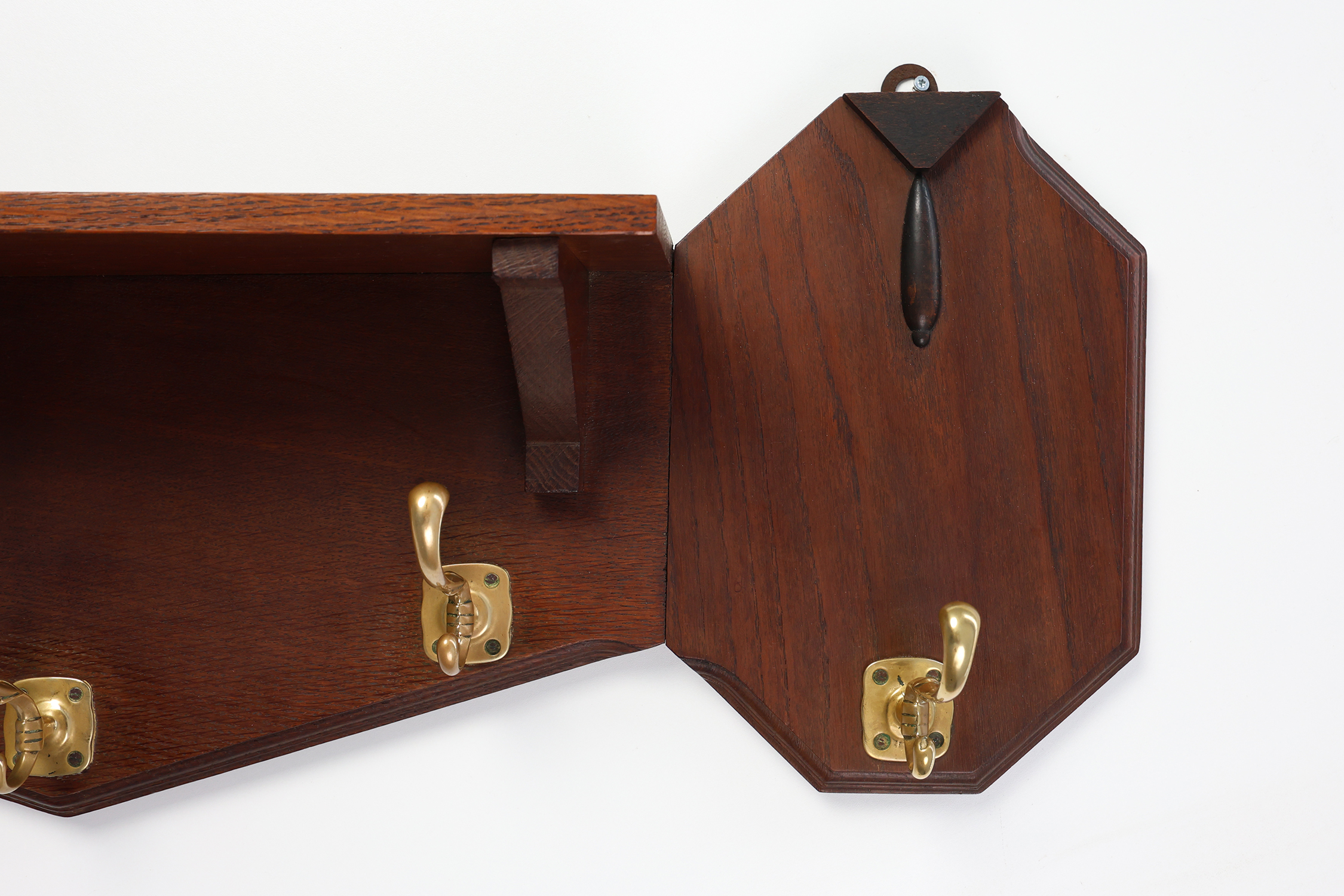 Art Deco coatrack in oak and copper, Belgium 1920sthumbnail